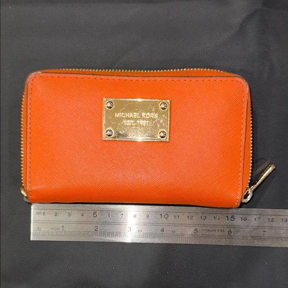 Michael Kors Orange Saffiano Zip Wallet with Gold Plaque - Picture 11 of 12
